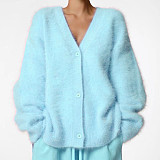 Spring Autumn Imitation Mink Laid-back Loose Sweater Soft Long-sleeved Knitted Sweater For Women RS-9902