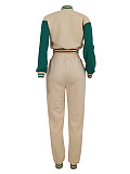 Stylish Baseball Jacket With Single-breasted Button Closure Two-piece Set