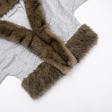 Stylish Hooded Cardigan with Fur Trim and Pockets Long-Sleeved Short Jacket Top XYWL-25TP395