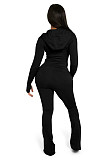 Fashionable Casual Solid Solor Hooded Cardigan Two-piece Set YD-8838