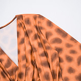 Sexy Leopard Print Ruffled Sleeve Bodycon Dress With A Sway Neckline XYWL-25DS392