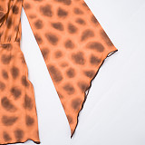 Sexy Leopard Print Ruffled Sleeve Bodycon Dress With A Sway Neckline XYWL-25DS392