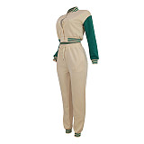Stylish Baseball Jacket With Single-breasted Button Closure Two-piece Set