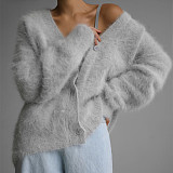 Spring Autumn Imitation Mink Laid-back Loose Sweater Soft Long-sleeved Knitted Sweater For Women RS-9902