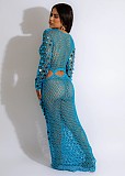 Knitting Crochet Hollow Out Long Sleeve Sequin Dress TR-1250