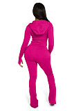 Fashionable Casual Solid Solor Hooded Cardigan Two-piece Set YD-8838