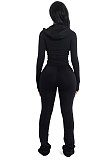 Fashionable Casual Solid Solor Hooded Cardigan Two-piece Set YD-8838