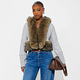 Stylish Hooded Cardigan with Fur Trim and Pockets Long-Sleeved Short Jacket Top XYWL-25TP395