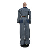 Casual Denim Cropped Jacket Tighten Trouser Legs Two Pieces Pants Set TR-1319