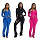 Fashionable Casual Solid Solor Hooded Cardigan Two-piece Set YD-8838