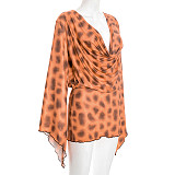 Sexy Leopard Print Ruffled Sleeve Bodycon Dress With A Sway Neckline XYWL-25DS392