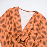 Sexy Leopard Print Ruffled Sleeve Bodycon Dress With A Sway Neckline XYWL-25DS392