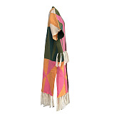 Casual Color-blocked Fringed Knitted Long Coat TR-1291