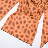 Sexy Leopard Print Ruffled Sleeve Bodycon Dress With A Sway Neckline XYWL-25DS392