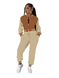 Stylish Baseball Jacket With Single-breasted Button Closure Two-piece Set