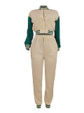 Stylish Baseball Jacket With Single-breasted Button Closure Two-piece Set