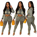 High Waisted Elastic Slimming Hip-lifting Trendy Women Long Pants Set TR-1343