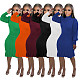 Knitted Ruffles Hem Turtleneck Knee-length Midi Dress TR-1232