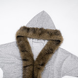 Stylish Hooded Cardigan with Fur Trim and Pockets Long-Sleeved Short Jacket Top XYWL-25TP395