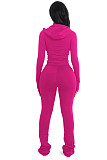 Fashionable Casual Solid Solor Hooded Cardigan Two-piece Set YD-8838