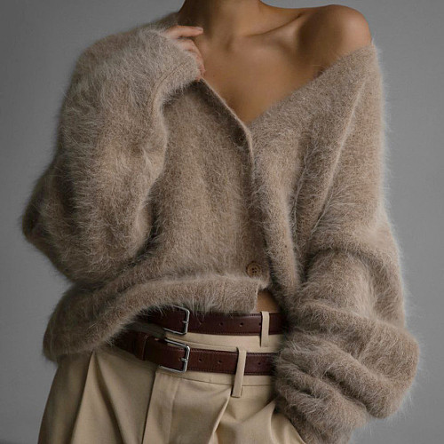 Spring Autumn Imitation Mink Laid-back Loose Sweater Soft Long-sleeved Knitted Sweater For Women RS-9902