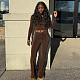Solid Color Crew Neck Pullover Crop Top and High-waisted Flared Pants Set XYWL-25ST393