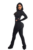 Fashionable Casual Solid Solor Hooded Cardigan Two-piece Set YD-8838