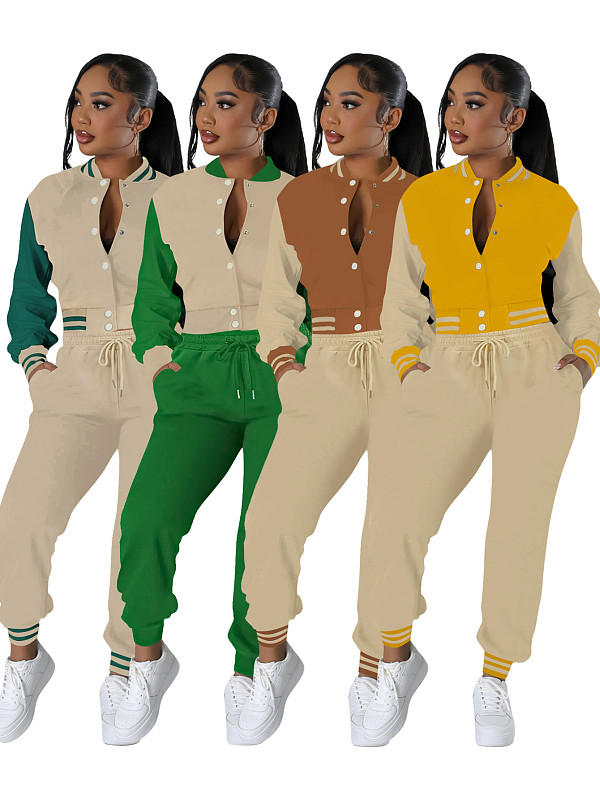 Stylish Baseball Jacket With Single-breasted Button Closure Two-piece Set