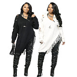 Stylish Half-zip Turtleneck Ripped Loose Sweater PMR-817