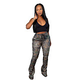 Fashionable Retro Printed Elastic Waist Casual Flared Sweatpants PMR-808