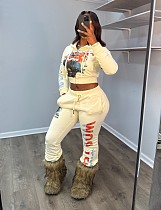 Sexy and Hot Lettered Hooded Jacket andTrousers Fashion Set FC-1423