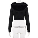 Stylish Fur-lined Hooded Sweatshirt with Short Zip-up Jacket MRA-43220