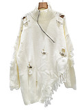 Stylish Half-zip Turtleneck Ripped Loose Sweater PMR-817