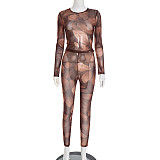 Round Neck Pullover Floral Print Long-sleeved High-waisted Bodycon Trouser Suit XYWL-25ST289