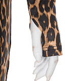 Leopard Print Off-shoulder Deep V-neck High-waisted Straight Leg Pants Suit XYWL-25ST311