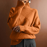 Loose High Neck Warm Knitted Sweater Solid Pullover For Women RS-999