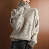 Loose High Neck Warm Knitted Sweater Solid Pullover For Women RS-999