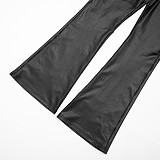 Sexy Faux Leather Drawstring Pleated Crop Top and High-waistedFlared Pants Set XYWL-25ST384