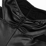 Sexy Faux Leather Drawstring Pleated Crop Top and High-waistedFlared Pants Set XYWL-25ST384