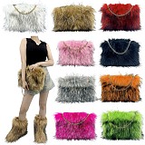 Stylish Retro Clutch Bag With Fluffy Large Capacity and Fur Trim HES-8087