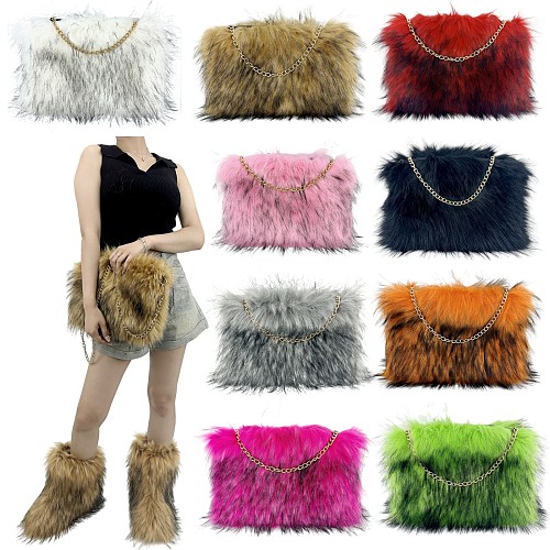 Stylish Retro Clutch Bag With Fluffy Large Capacity and Fur Trim HES-8087