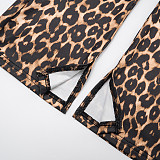Leopard Print Off-shoulder Deep V-neck High-waisted Straight Leg Pants Suit XYWL-25ST311