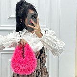 Stylish Candy-colored Tassel Plush Small Round Portable Bag