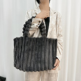 New Macaron-colored Large-capacity Commuter Tote Shoulder Bag With Fur Trim