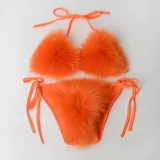 Solid Color Fur Bikini Fuzzy Sports Swimsuit HES-4000