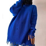 Loose Solid Ripped Sweater Mid-length 2025 Round-neck Pullover Long-sleeved Knit Mini Dress RS-MY999