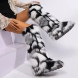 2025 Fashionable Faux Raccoon Fur Tall Snow Boots HES-7424