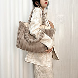 New Macaron-colored Large-capacity Commuter Tote Shoulder Bag With Fur Trim