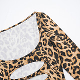 Square Neck Leopard Print Hollow-out Bodycon Pleated Long Dress XYWL-25DS376