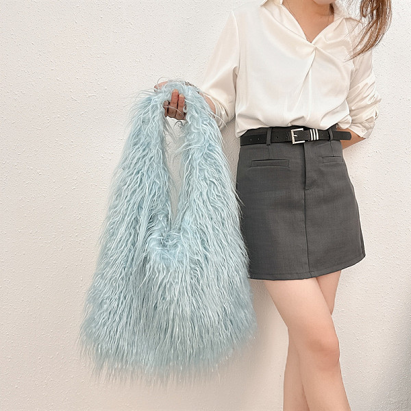 New Large-capacity Faux Fur Tote Bag With Tan Wool Plush Texture HES-3000